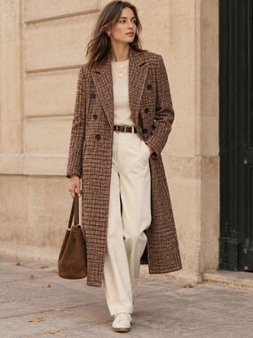 Maje Stylish Houndstooth Long wool Coat